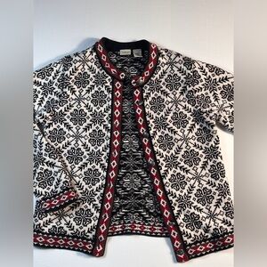 LL Bean Vintage Nordic Snowflake Pattern Cardigan Cotton Medium